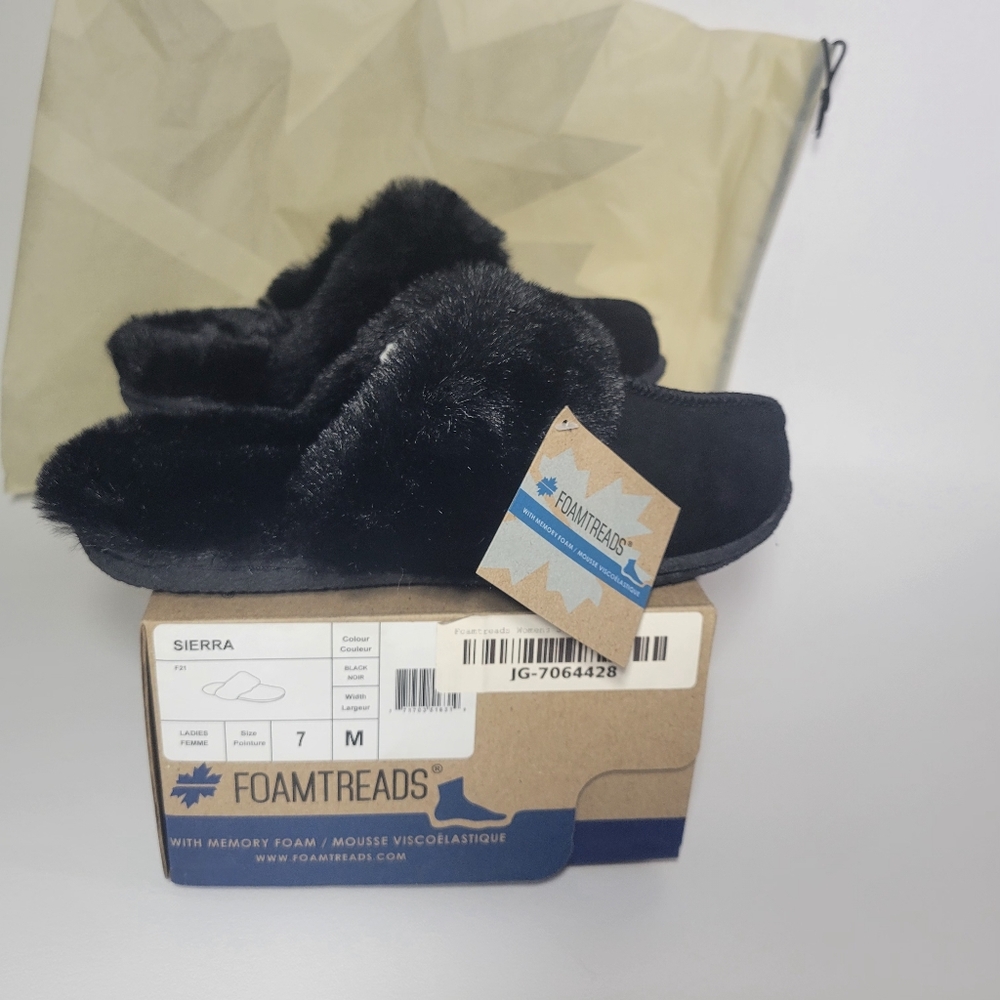 Warm Soft Faux Fur Lined & Trimmed Black Slippers Size 7 - Picture 10 of 12